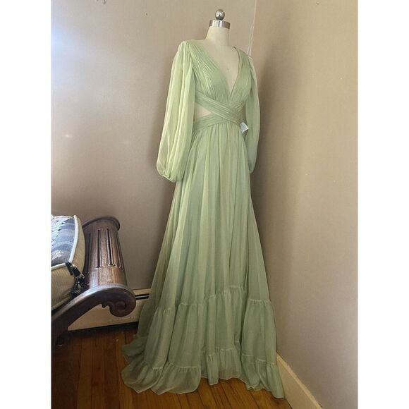 Mac Duggal Sz 8 Lace Up Chiffon Ruffle Tiered Goddess Gown Maxi Dress NWT $598 - Picture 3 of 15
